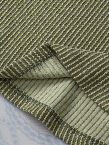 Green Corded Twist V Neck Short Sleeve Ribbed Top