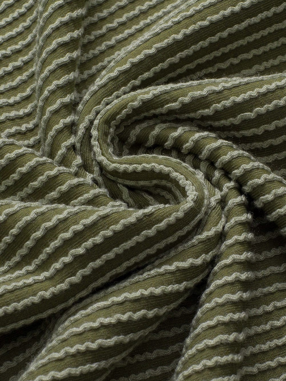 Green Corded Twist V Neck Short Sleeve Ribbed Top