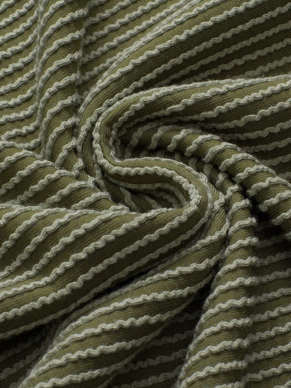 Green Corded Twist V Neck Short Sleeve Ribbed Top