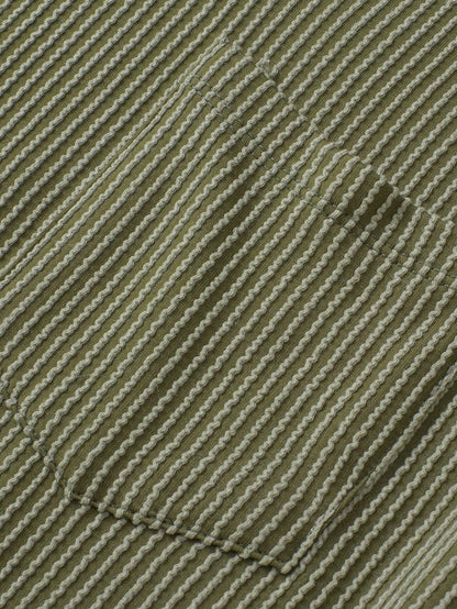 Green Corded Twist V Neck Short Sleeve Ribbed Top