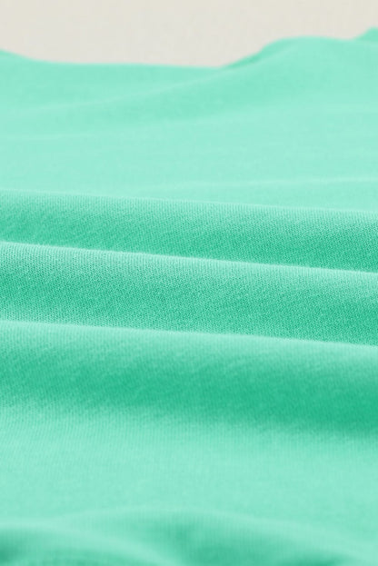 Green Crew Neck French Terry Pullover Sweatshirt for Women