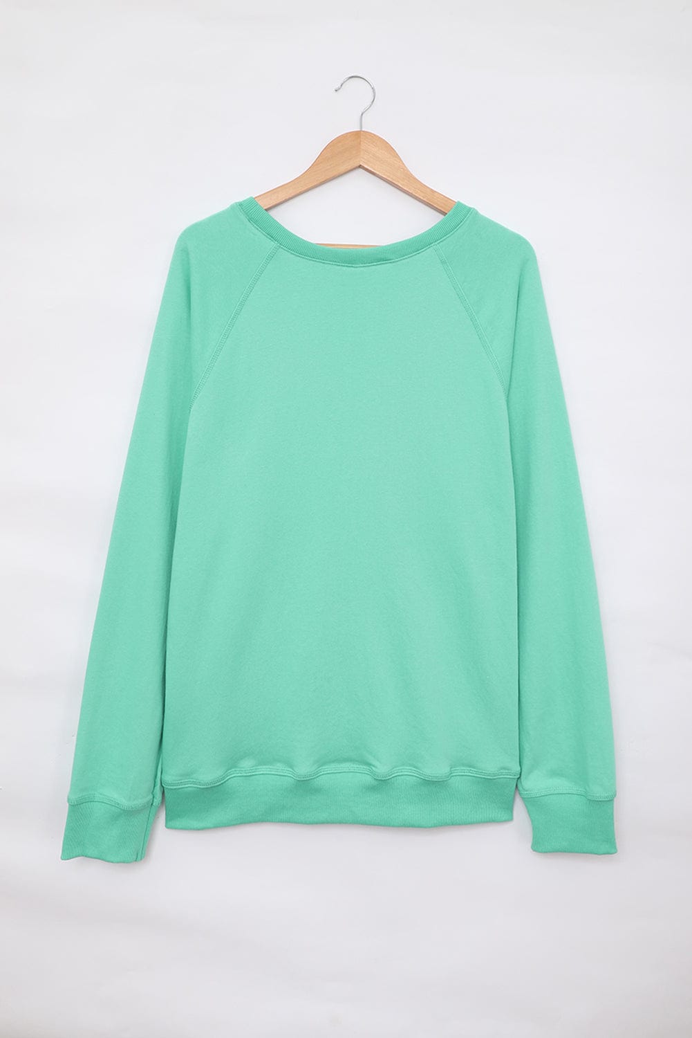 Green Crew Neck French Terry Pullover Sweatshirt for Women