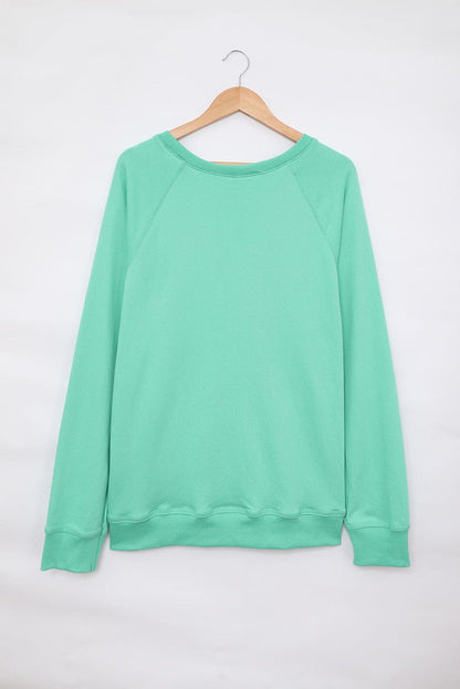 Green Crew Neck French Terry Pullover Sweatshirt for Women