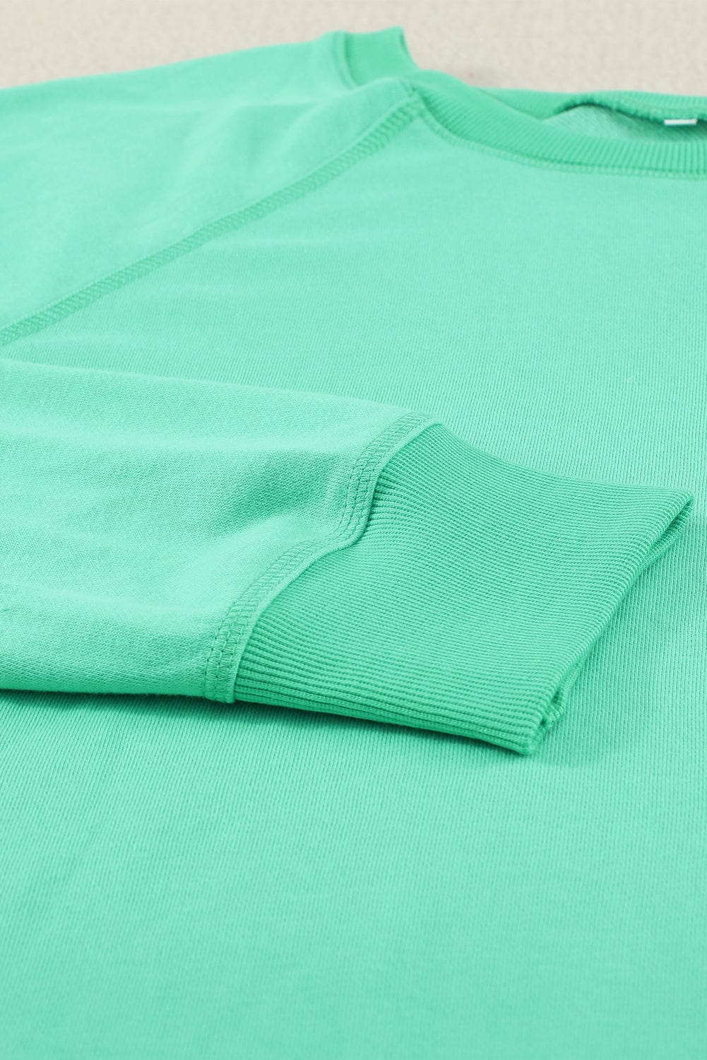 Green Crew Neck French Terry Pullover Sweatshirt for Women