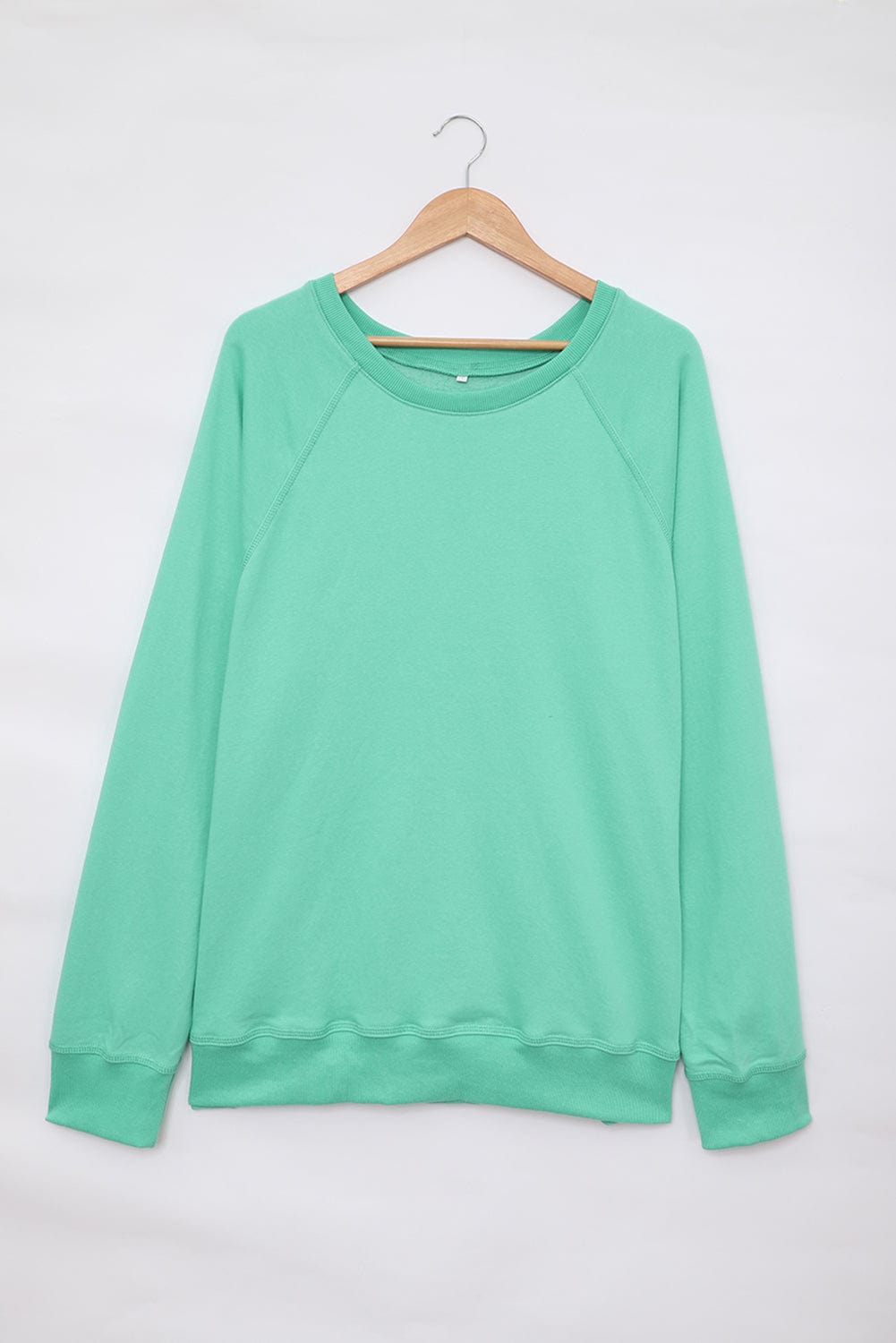 Green Crew Neck French Terry Pullover Sweatshirt for Women