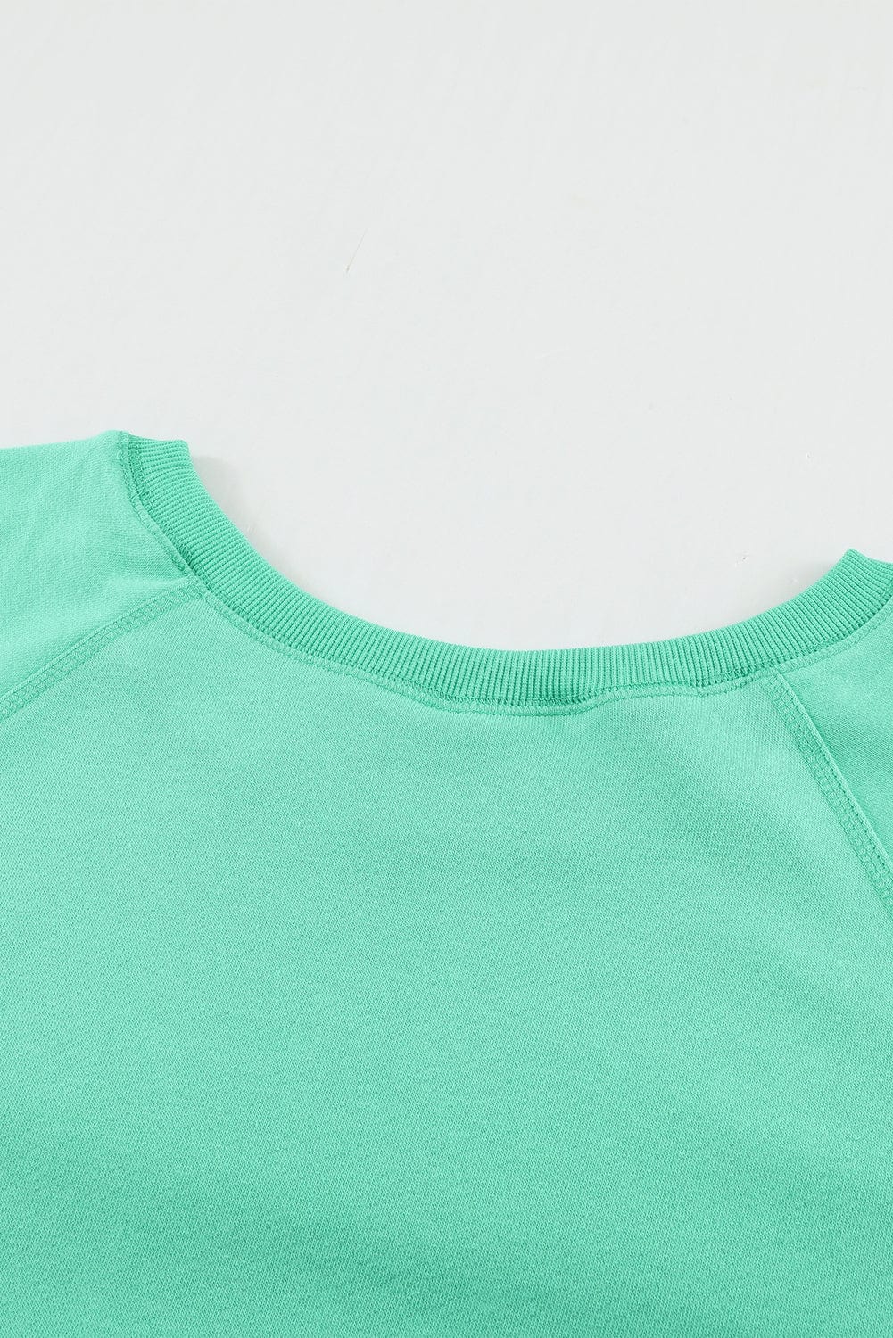 Green Crew Neck French Terry Pullover Sweatshirt for Women