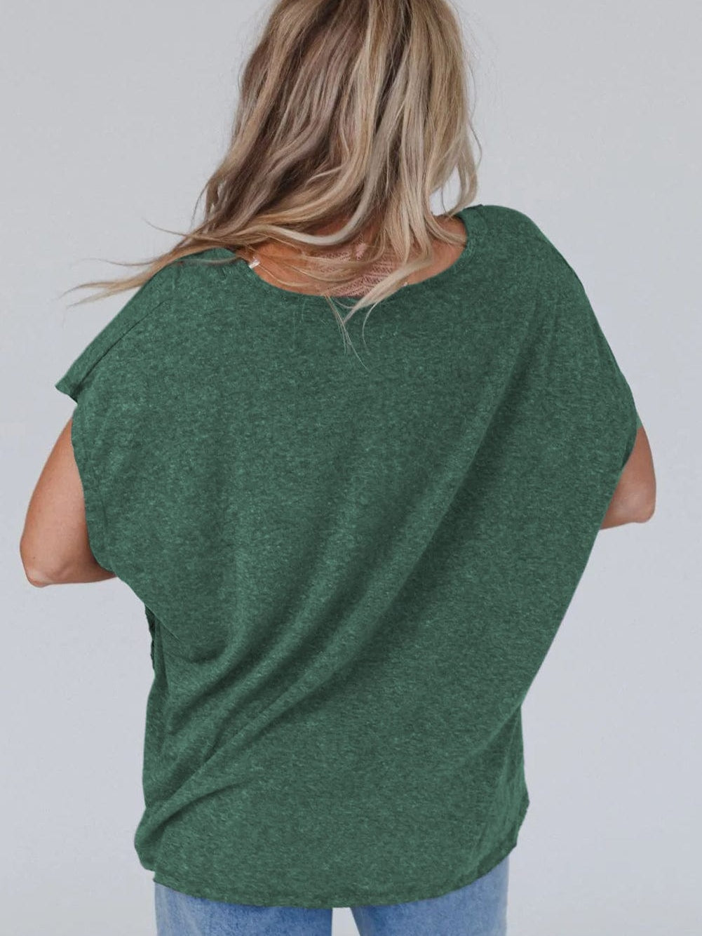 Green Crochet Lace Bat Sleeve Oversized Tee