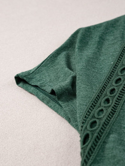Green Crochet Lace Bat Sleeve Oversized Tee