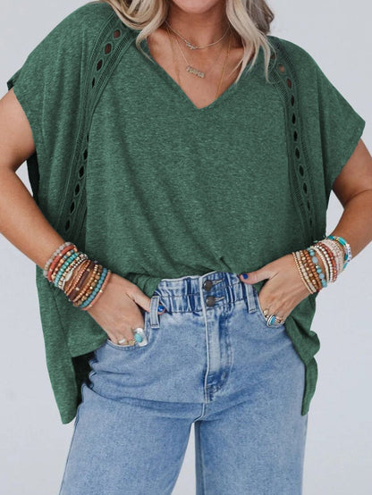 Green Crochet Lace Bat Sleeve Oversized Tee