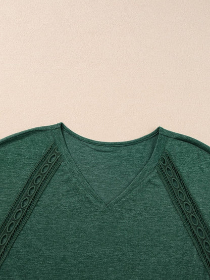 Green Crochet Lace Bat Sleeve Oversized Tee