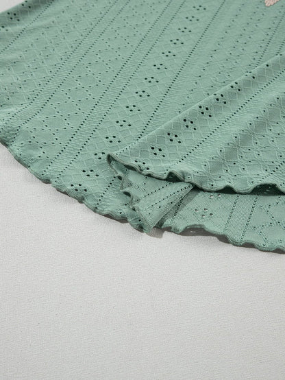 Green Crochet Lace V-Neck Sleeveless Tank Top with Elegant Hollowouts