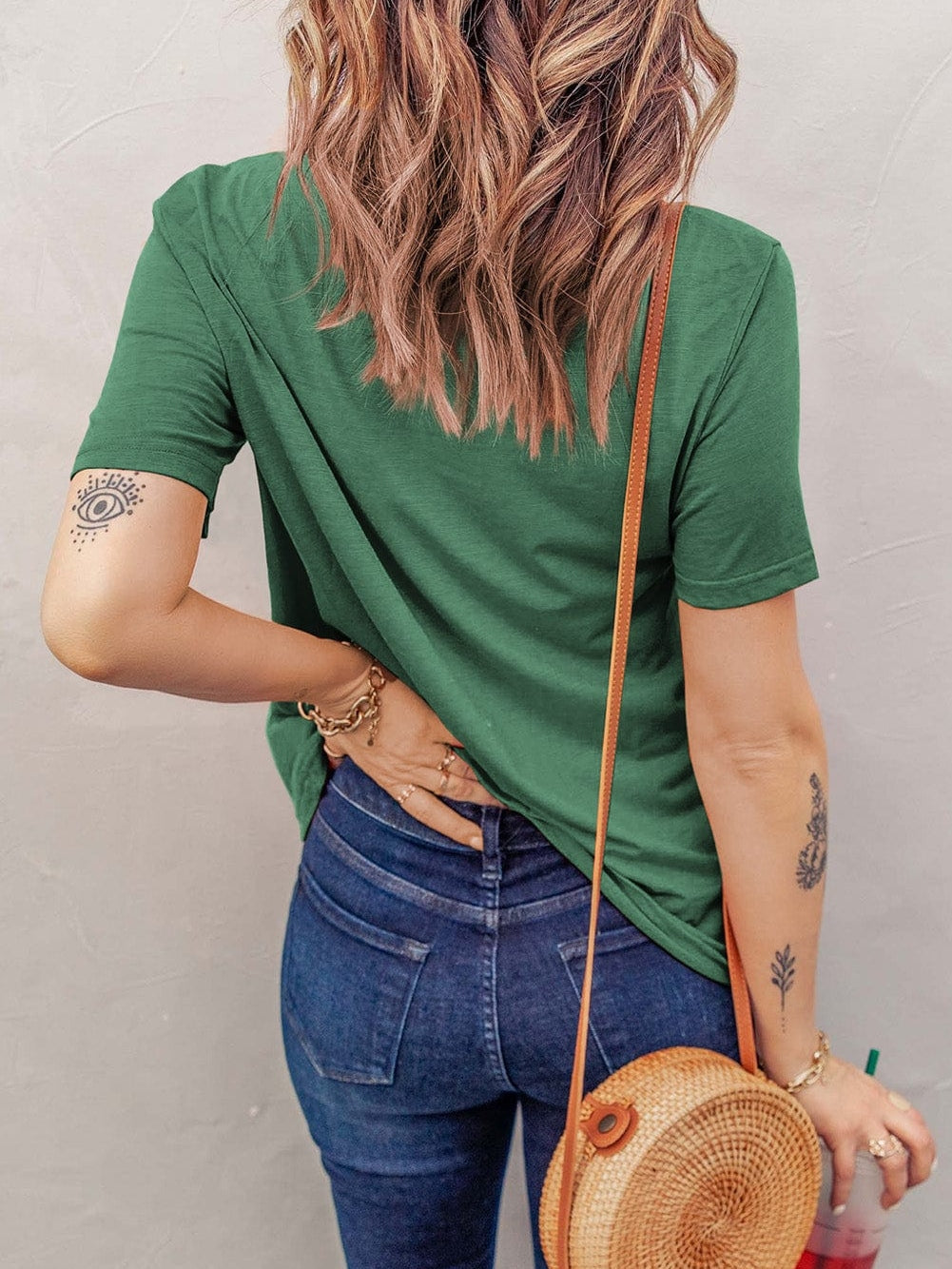 Green Cut-Out Crew Neck Tunic Tee