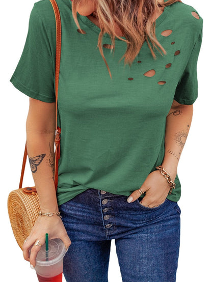Green Cut-Out Crew Neck Tunic Tee