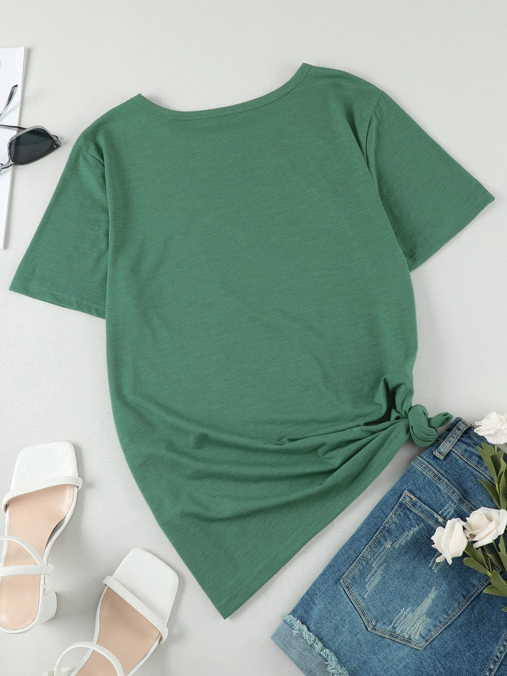 Green Cut-Out Crew Neck Tunic Tee