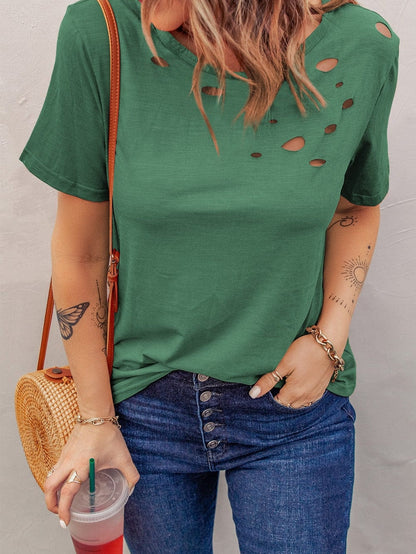 Green Cut-Out Crew Neck Tunic Tee