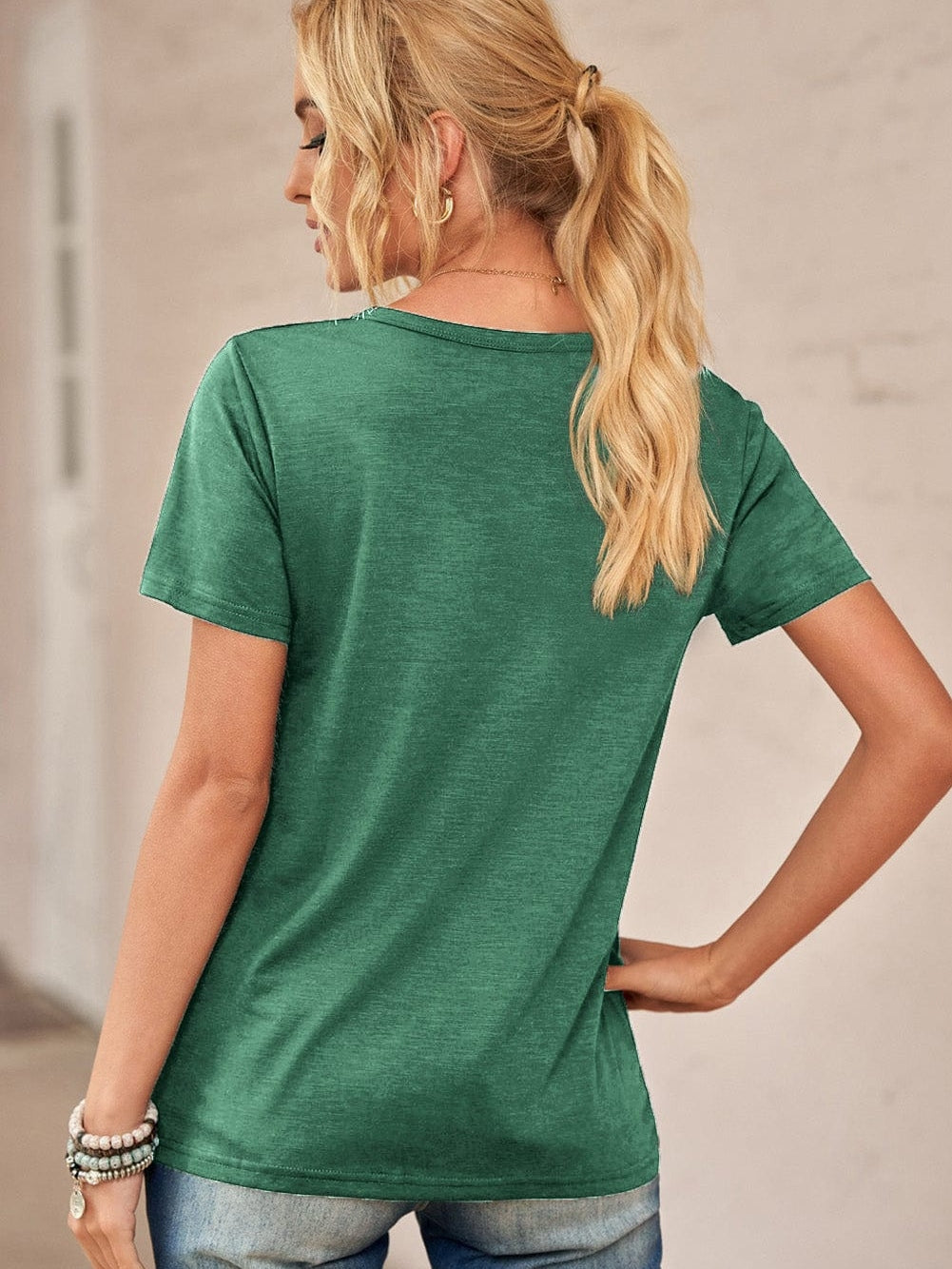 Green Cut-Out Crew Neck Tunic Tee