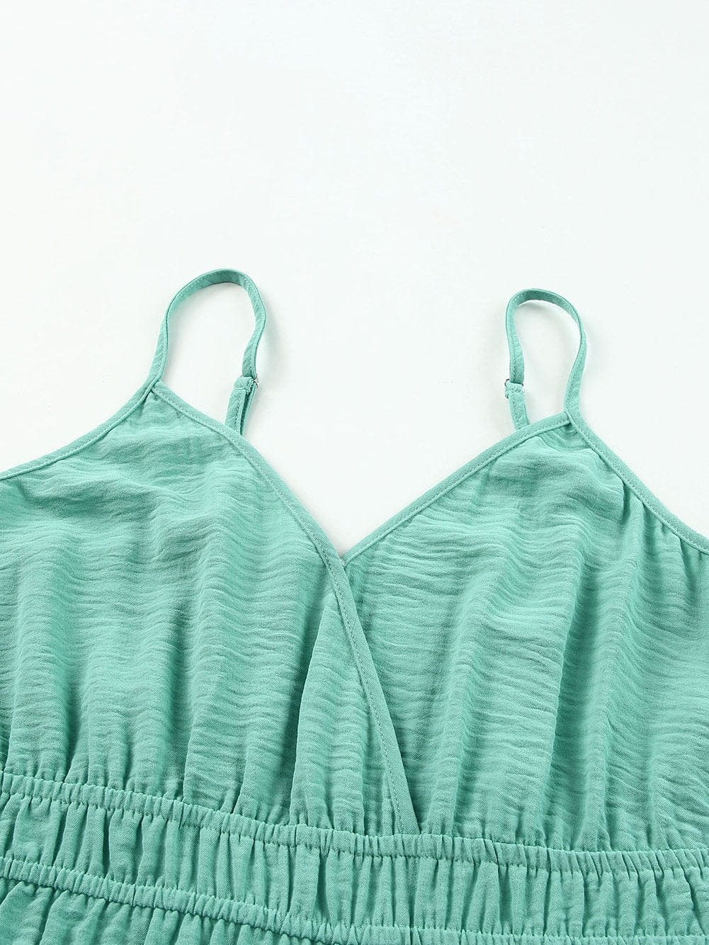 Green Deep V-Neck Sleeveless Jumpsuit with Shirred Waist