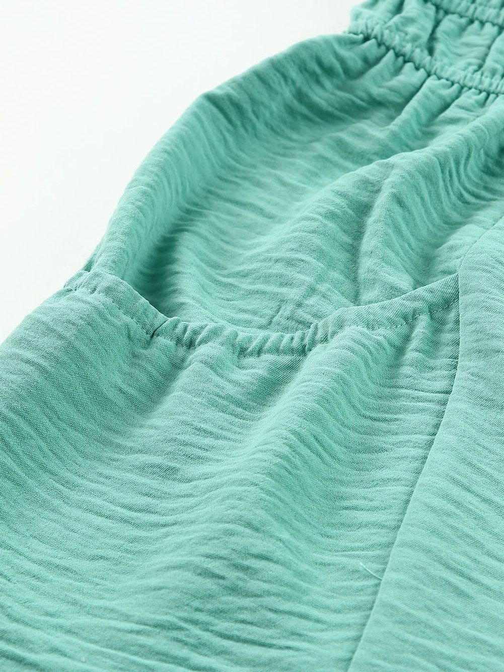 Green Deep V-Neck Sleeveless Jumpsuit with Shirred Waist