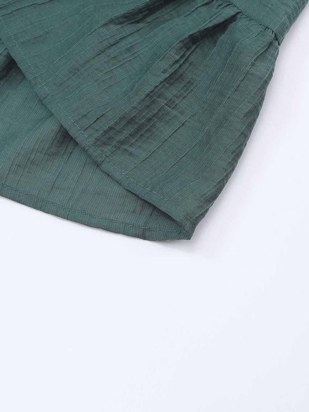 Green Flared Sleeve Mini Dress with Ruched Square Neck