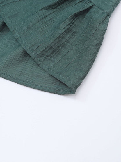 Green Flared Sleeve Mini Dress with Ruched Square Neck