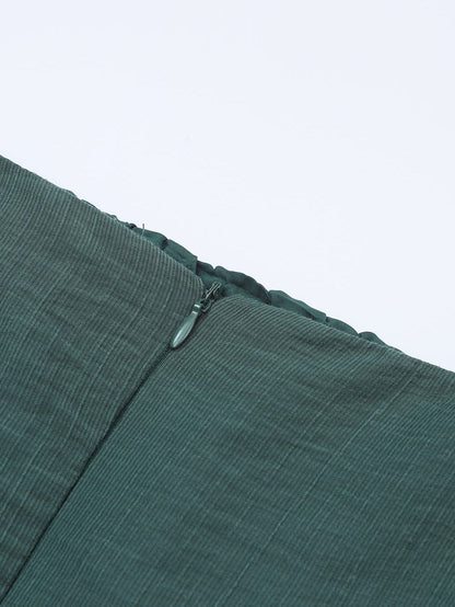 Green Flared Sleeve Mini Dress with Ruched Square Neck