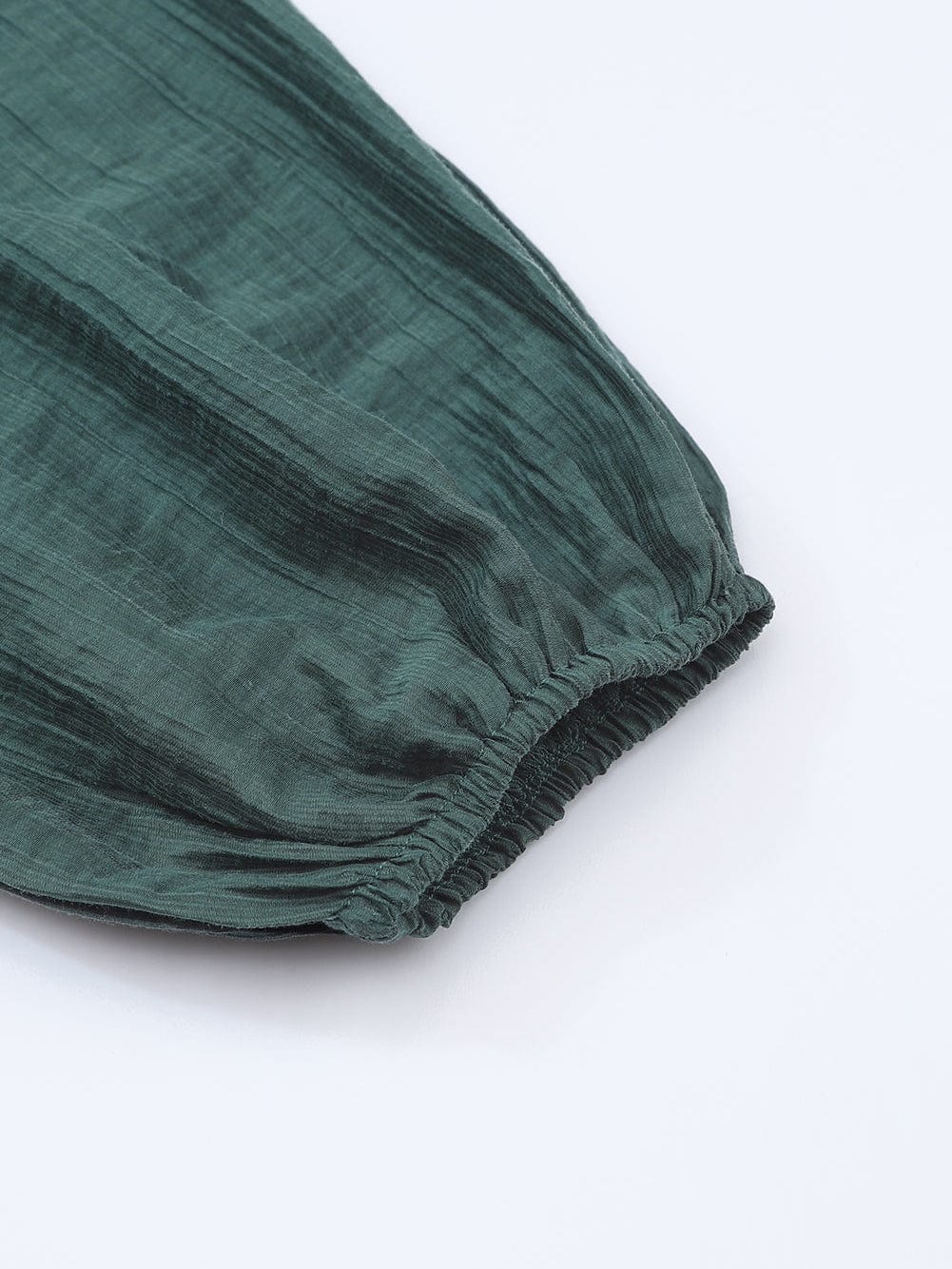 Green Flared Sleeve Mini Dress with Ruched Square Neck