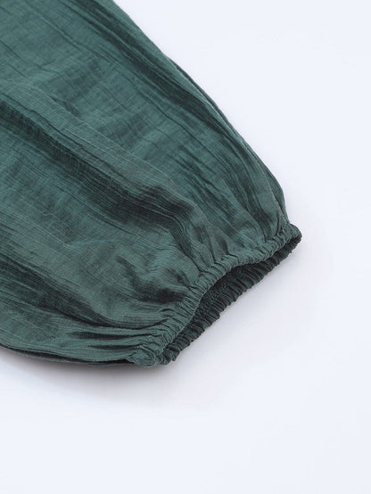 Green Flared Sleeve Mini Dress with Ruched Square Neck