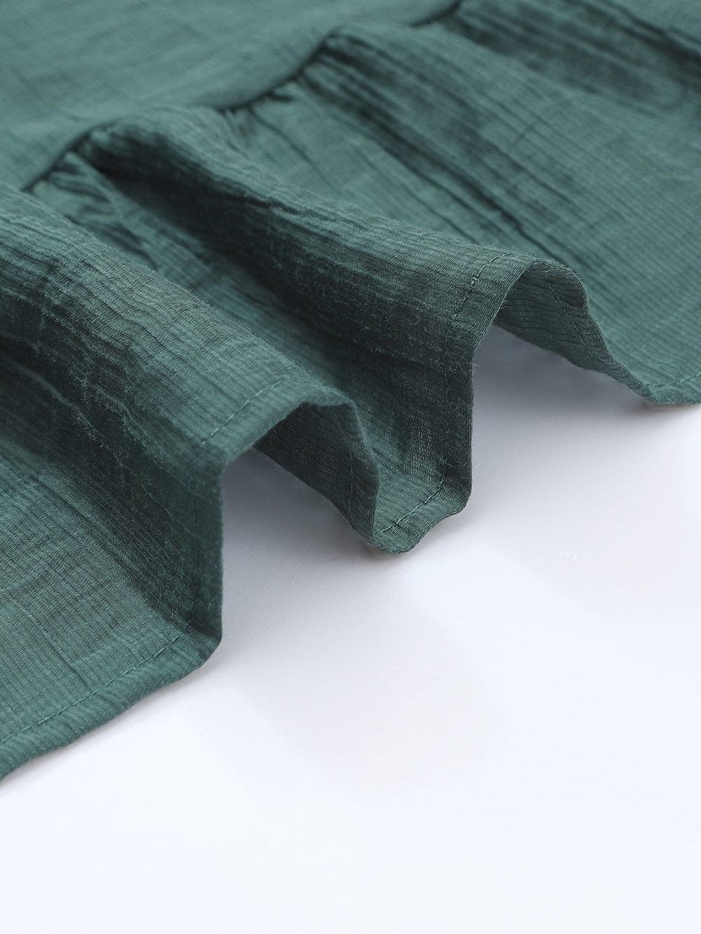 Green Flared Sleeve Mini Dress with Ruched Square Neck