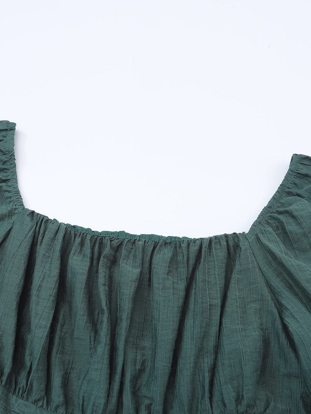 Green Flared Sleeve Mini Dress with Ruched Square Neck