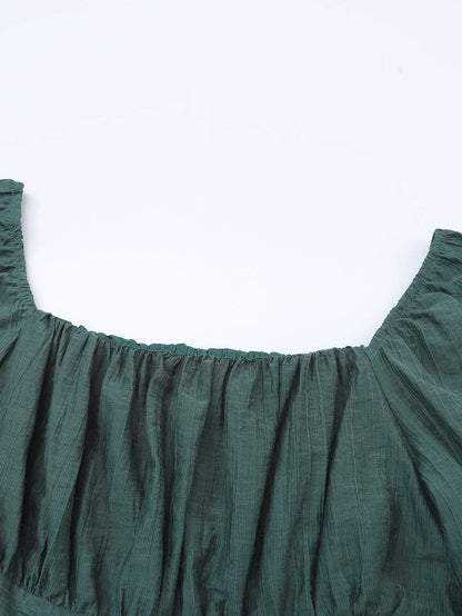 Green Flared Sleeve Mini Dress with Ruched Square Neck