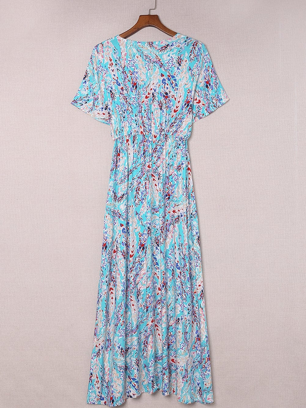 Green Floral Bohemian Maxi Dress with V Neck