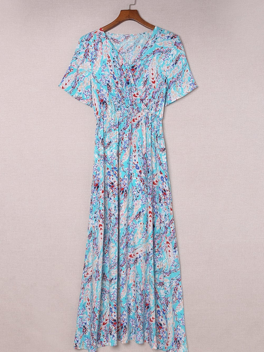 Green Floral Bohemian Maxi Dress with V Neck