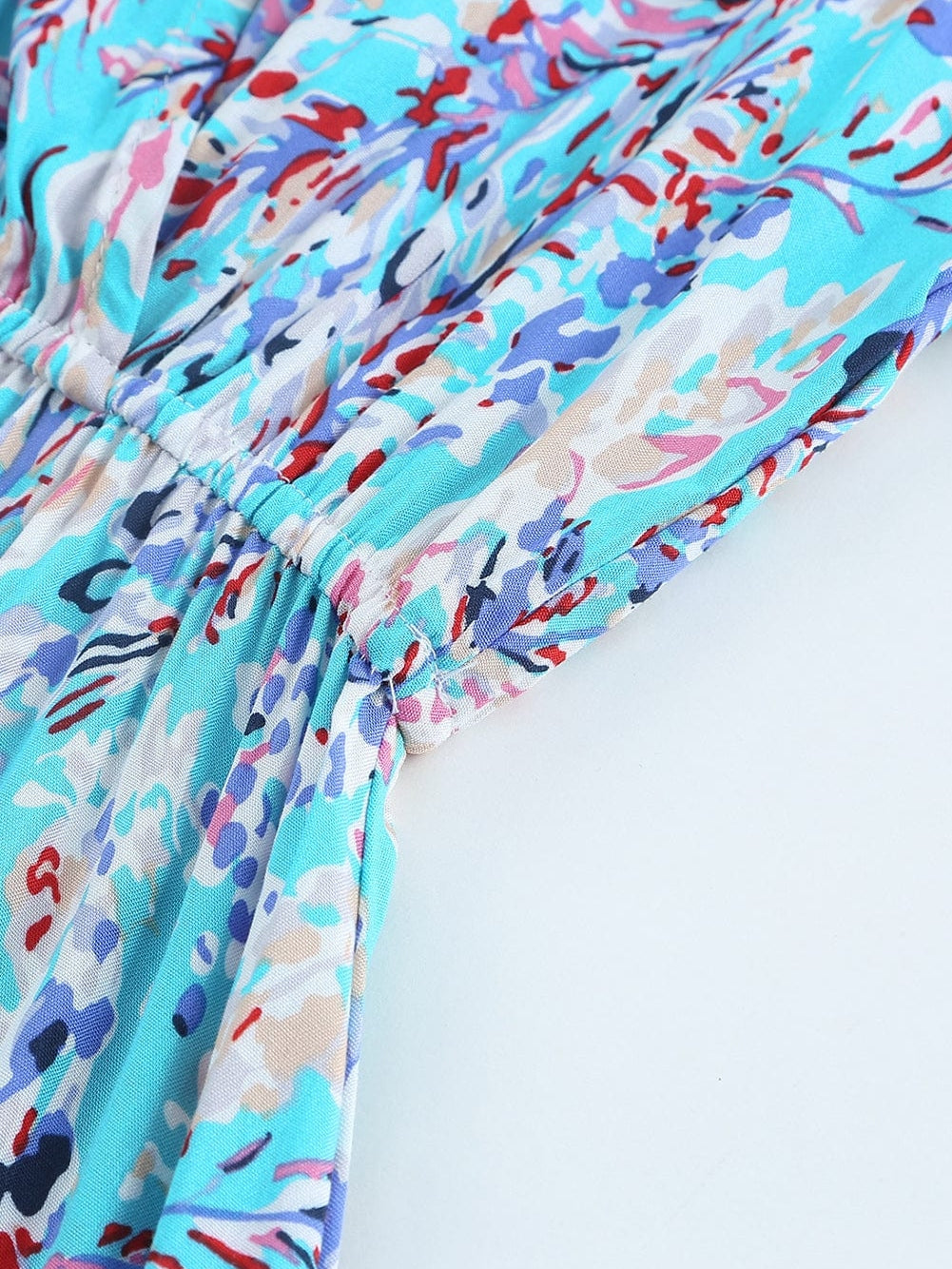 Green Floral Bohemian Maxi Dress with V Neck