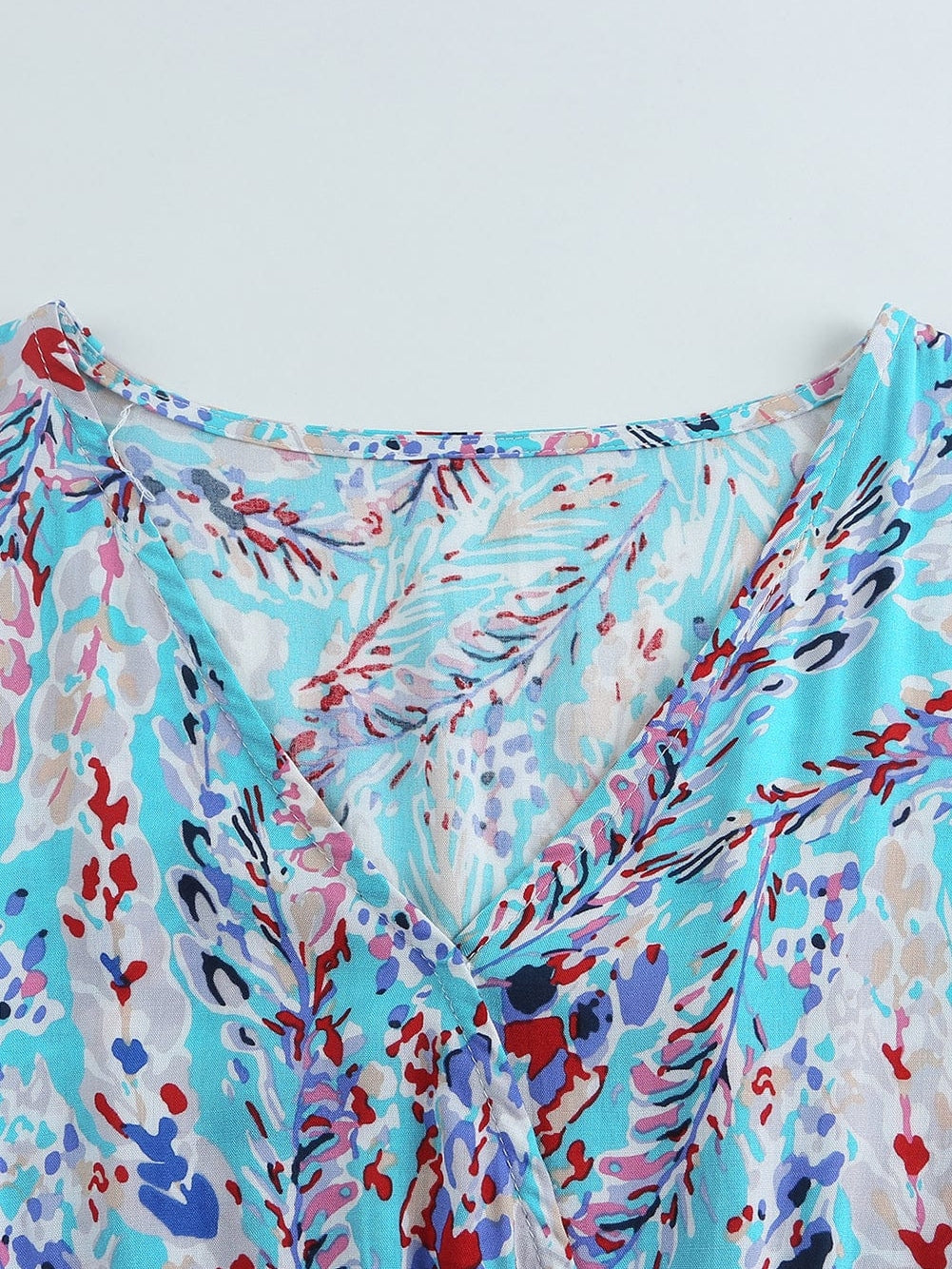 Green Floral Bohemian Maxi Dress with V Neck