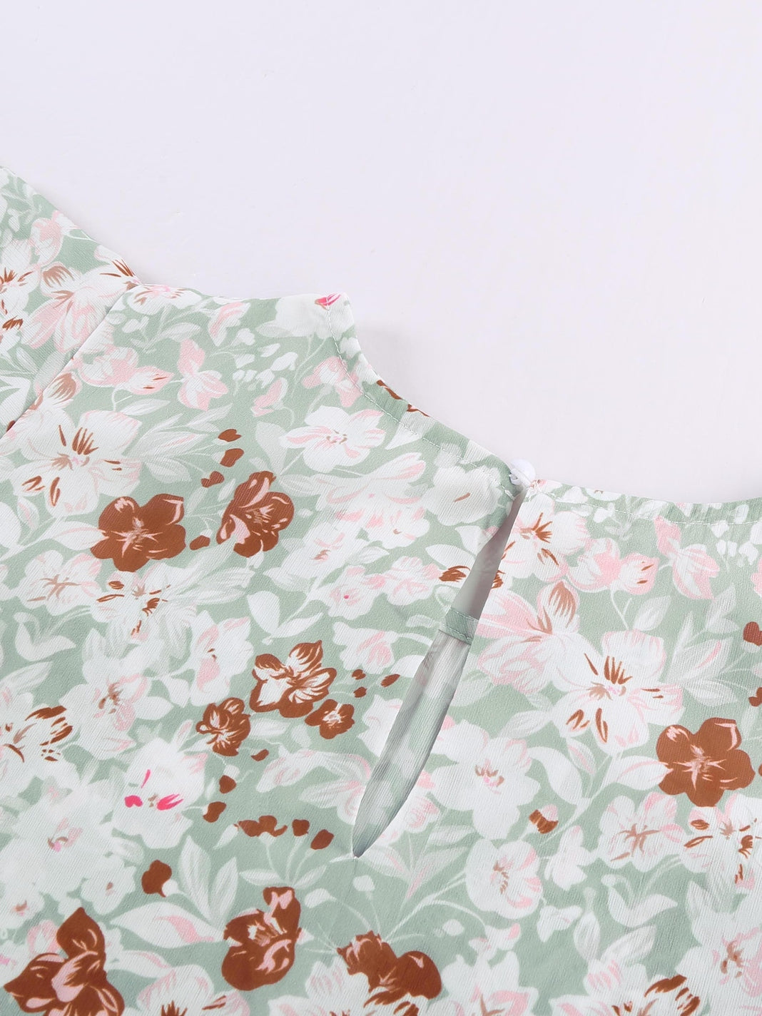 Green Floral Crepe Flutter Sleeve Blouse