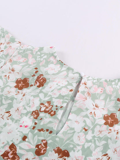 Green Floral Crepe Flutter Sleeve Blouse