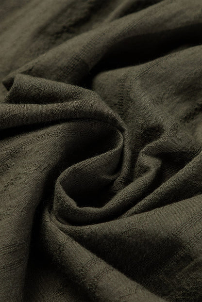 Green Floral Embroidered Bohemian Blouse with Tasseled Neckline