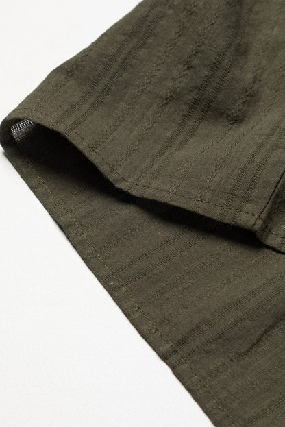 Green Floral Embroidered Bohemian Blouse with Tasseled Neckline