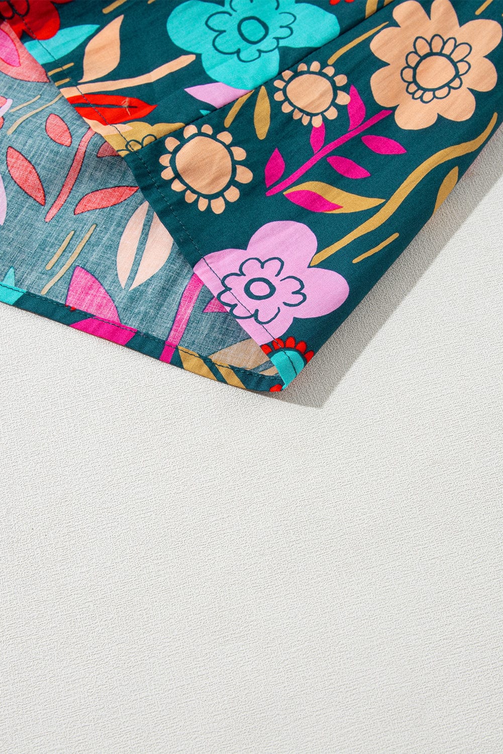 Green Floral Knotted V-Neck Puff Sleeve Shift Blouse