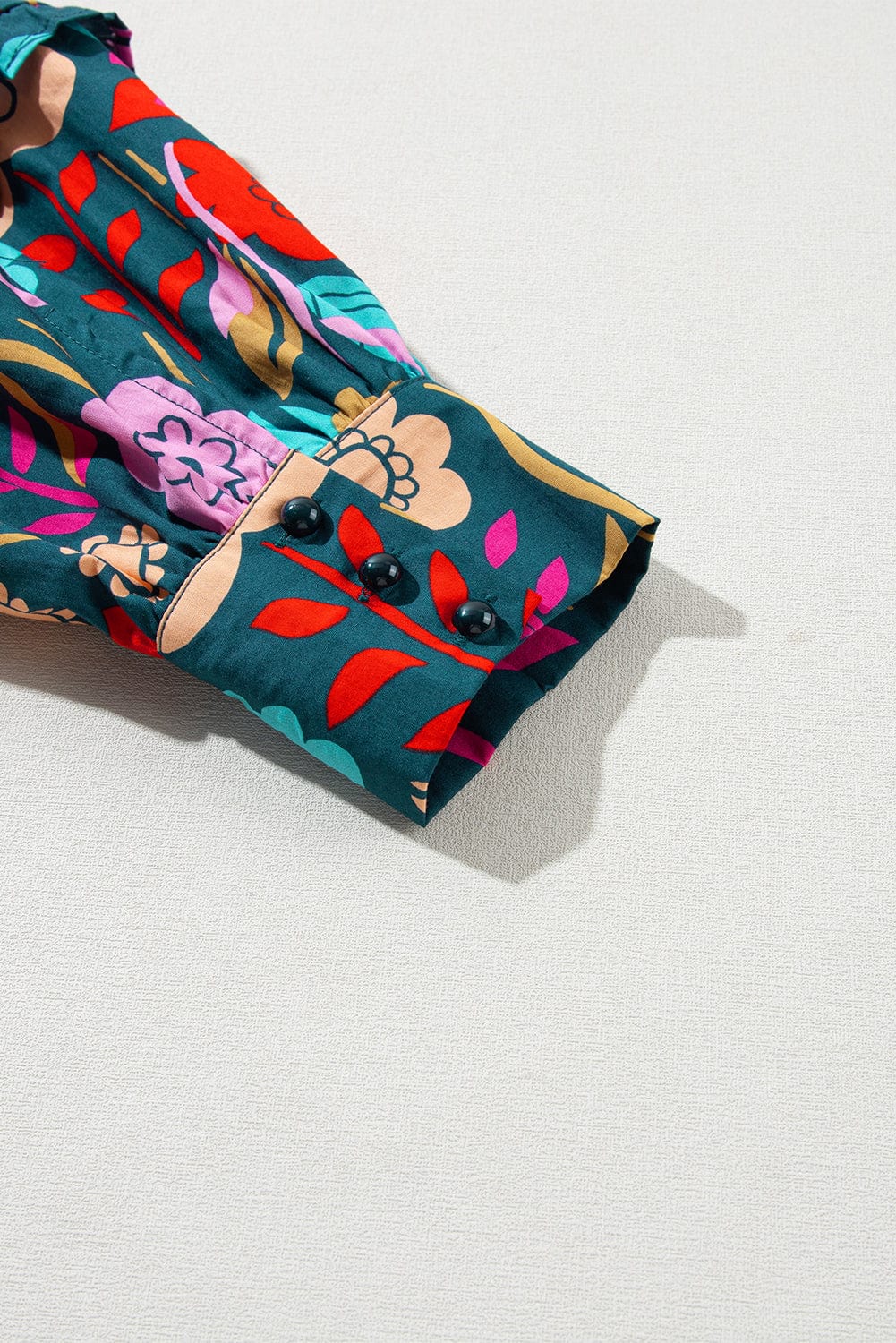 Green Floral Knotted V-Neck Puff Sleeve Shift Blouse