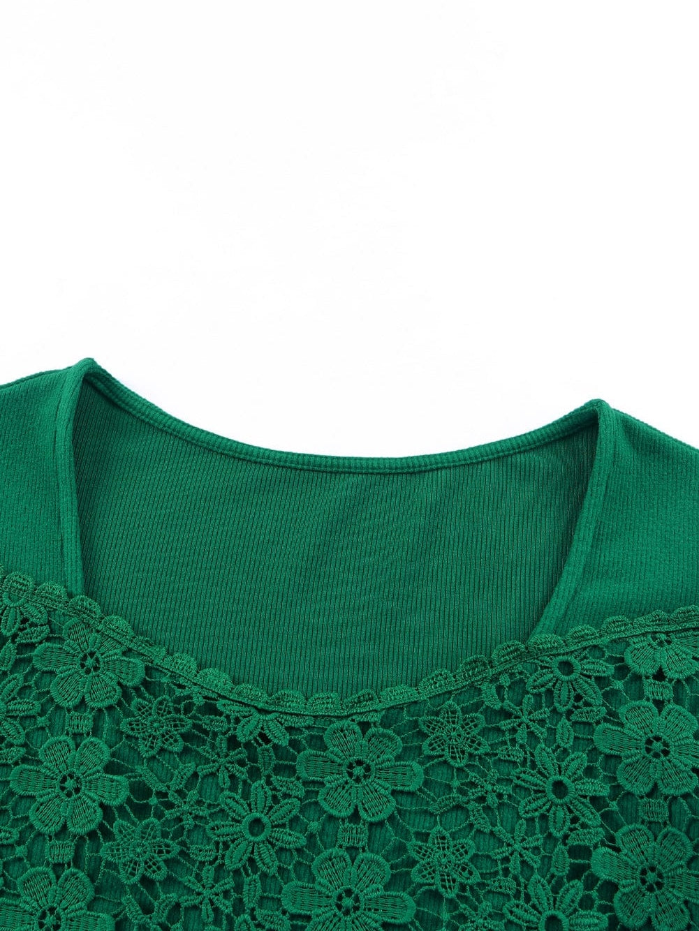Green Floral Lace V-Neck Long Sleeve Sheath Top