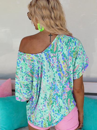 Green Floral Painted Loose Fit Tee