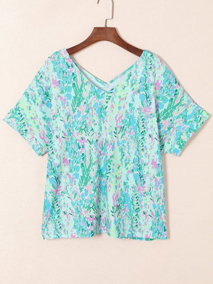 Green Floral Painted Loose Fit Tee