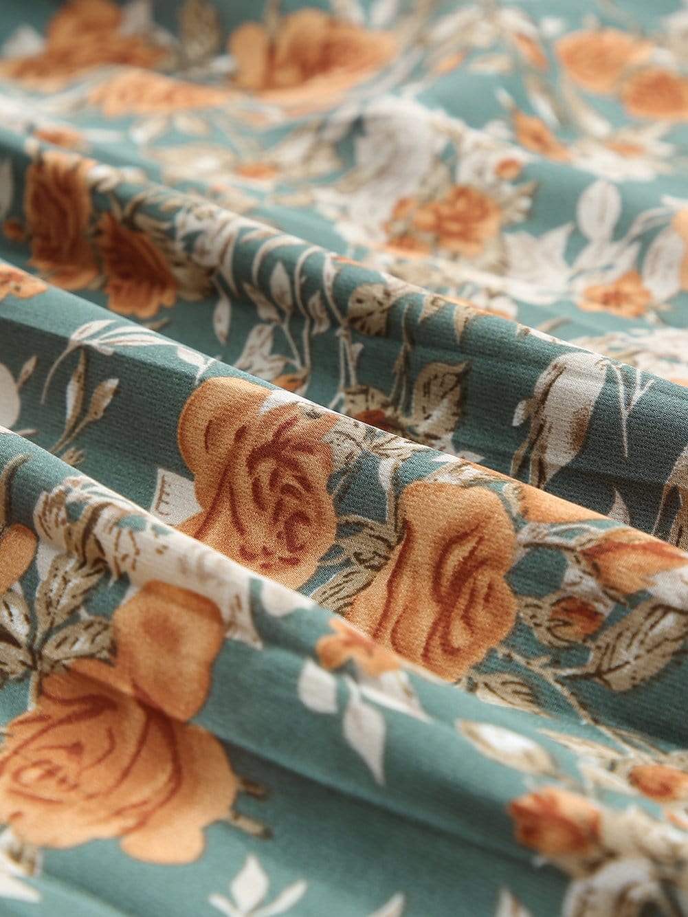 Green Floral Pleated Maxi Dress with Tie - Elegant Long Sleeve Shift Dress