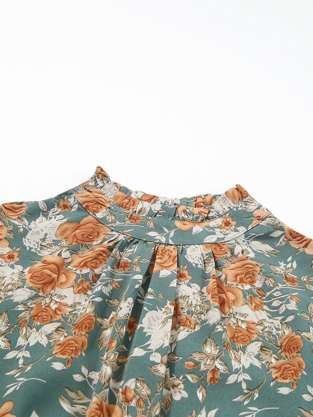 Green Floral Pleated Maxi Dress with Tie - Elegant Long Sleeve Shift Dress