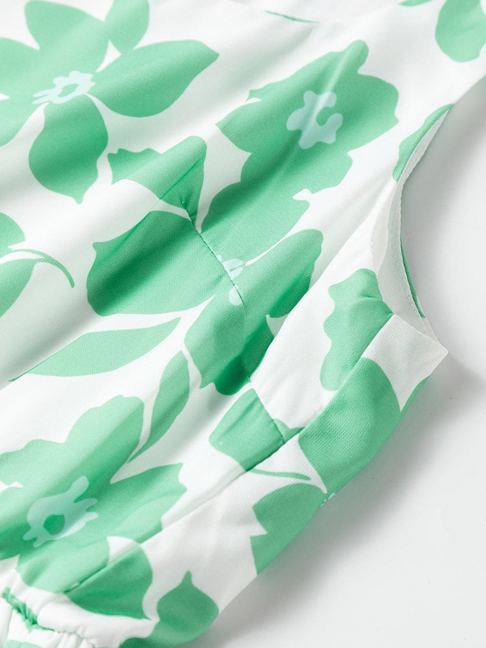 Green Floral Print Knotted Strap Square Neck Romper for Summertime Chic