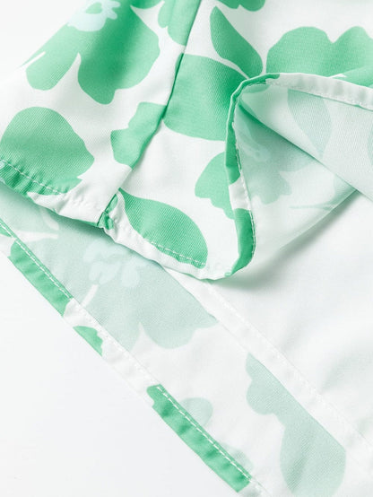 Green Floral Print Knotted Strap Square Neck Romper for Summertime Chic