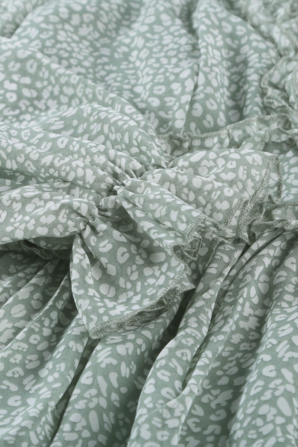 Green Floral Print Ruffle Detail Open Back Boho Dress