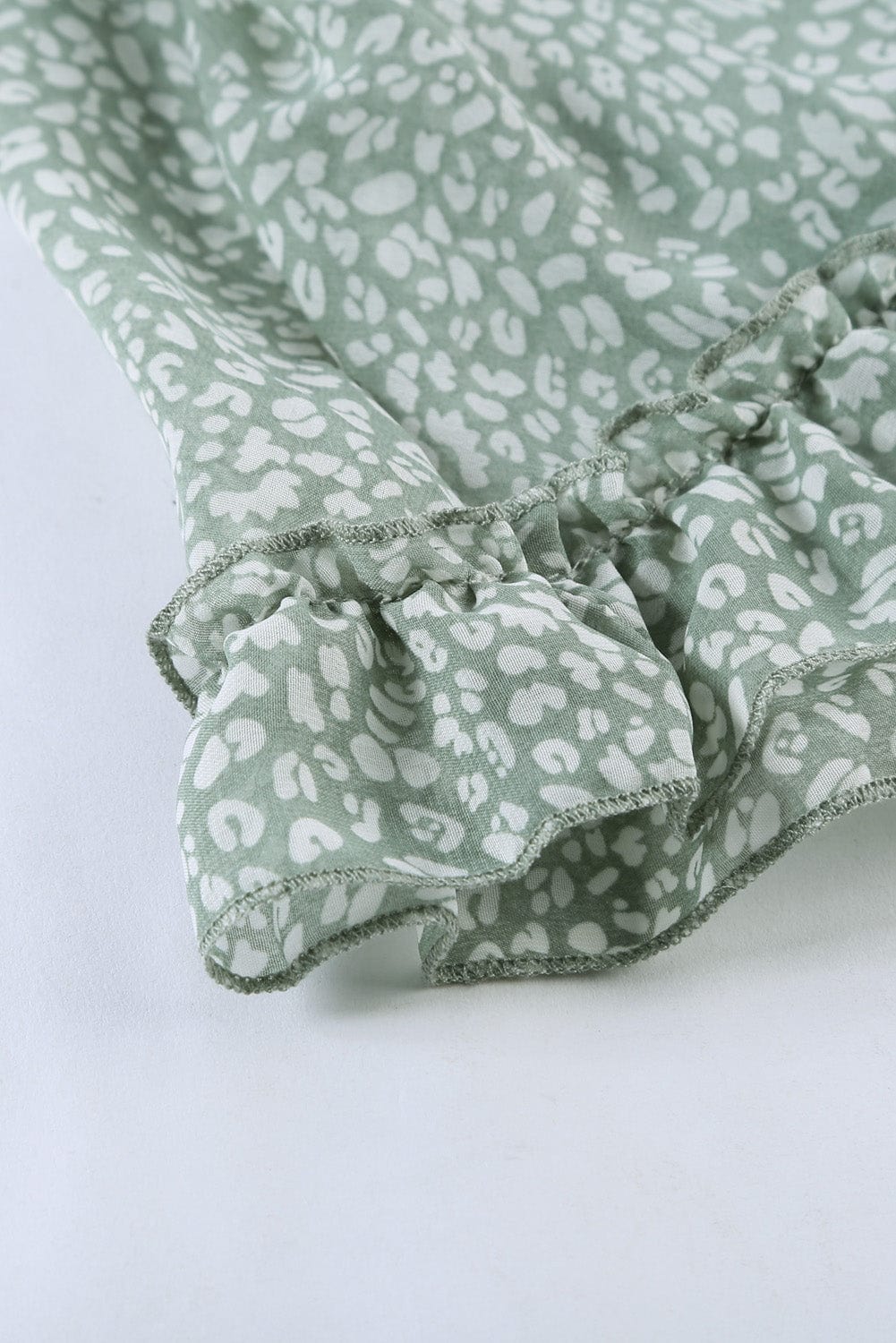 Green Floral Print Ruffle Detail Open Back Boho Dress