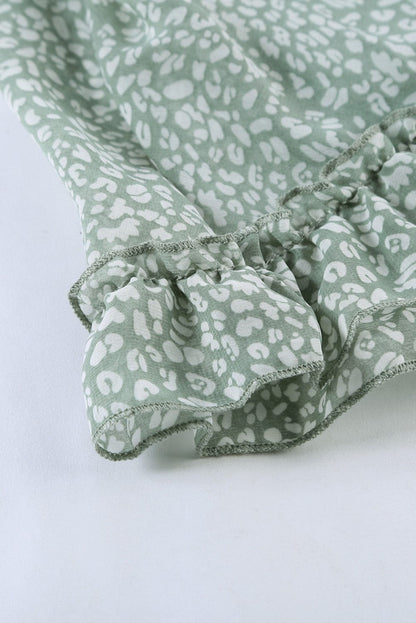 Green Floral Print Ruffle Detail Open Back Boho Dress